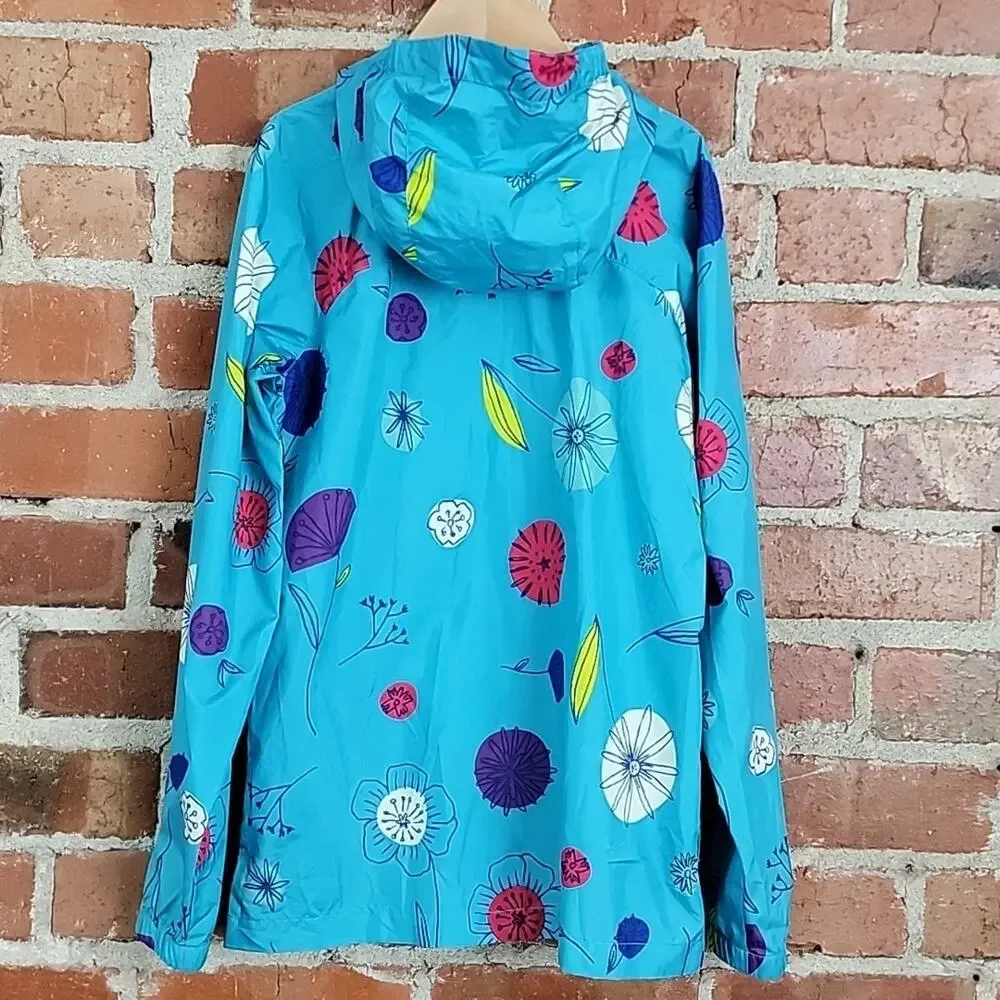 Lands' End Kids Packable Blue‎ Floral Lightweight Windbreaker Jacket M 10-12